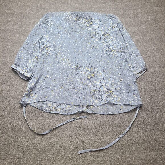 APT 9 Shirt Womens XL Blue Floral Button Front Lace Trim Sheer Blouse Top - Picture 8 of 10